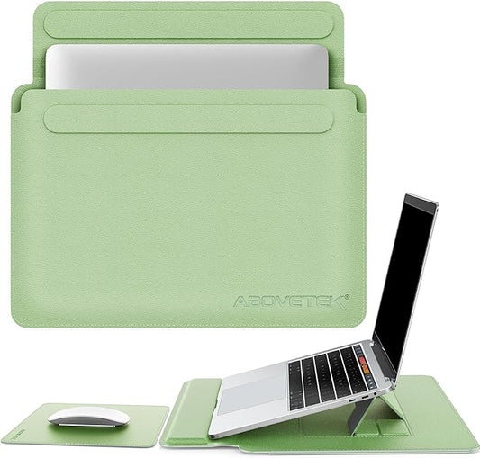 AboveTEK Laptop Sleeve Case for 13-14 inch MacBook Air/Pro, Slim Laptop Case with Stand, Ergonomic Wrist Rest & Mouse Pad, Waterproof Anti-Scratch Leather Bag for 13-14 Surface HP (Sage Green)
