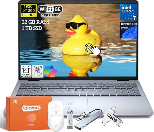 Dell Inspiron 16 Touchscreen Laptop, 16 Inch IPS Display, Intel 7 150U (Up to 5.4GHz), 32GB DDR5, 1TB SSD, Windows 11 Pro, Fingerprint Reader, Backlit Keyboard, FHD+ Cam, Wi-Fi 6E, Accessories