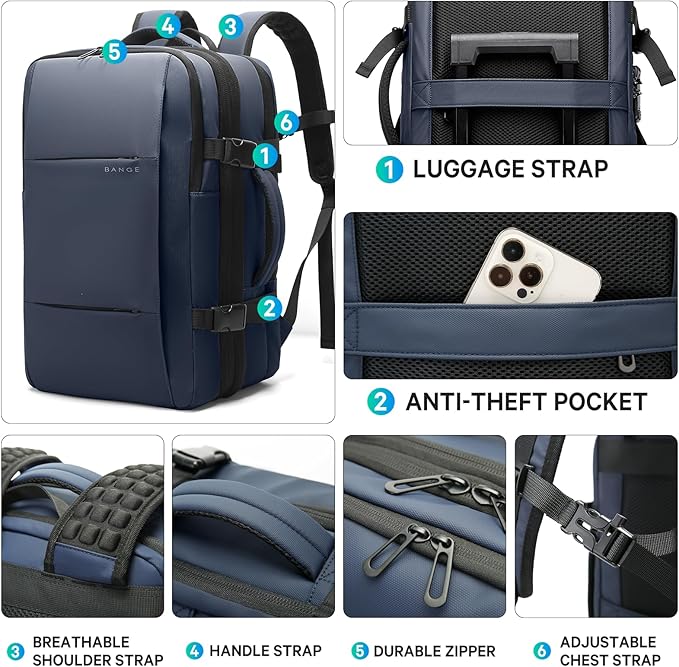 BANGE Backpack with Anti-Theft Vacuum Compression Travel Backpack,Expandable Backpacks with Pump for Airplanes