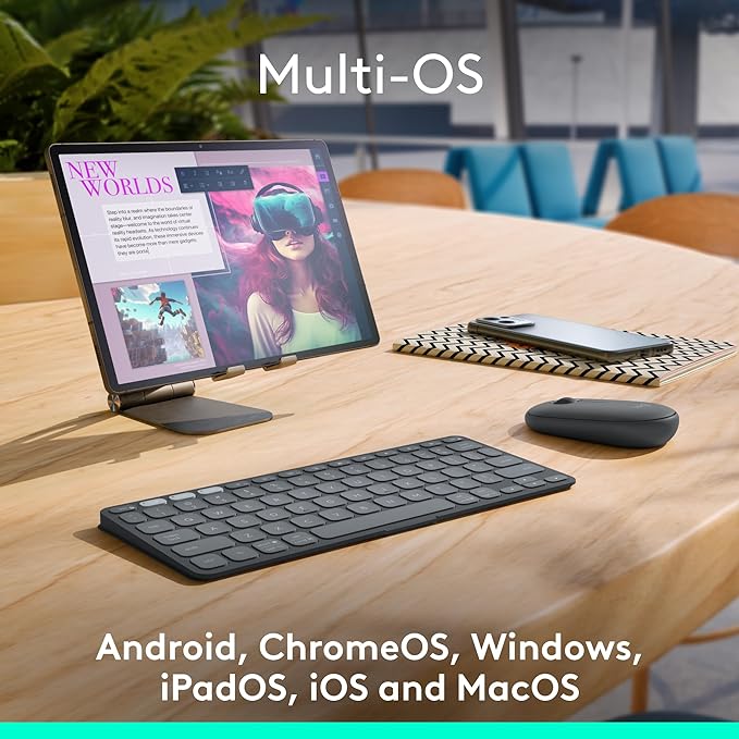 Logitech Keys-to-GO 2 Portable Bluetooth Tablet Keyboard with Built-in Cover, Slim & Compact Wireless Keyboard for Windows, Android, Linux, iPad, iPhone, Mac, Apple TV - Graphite