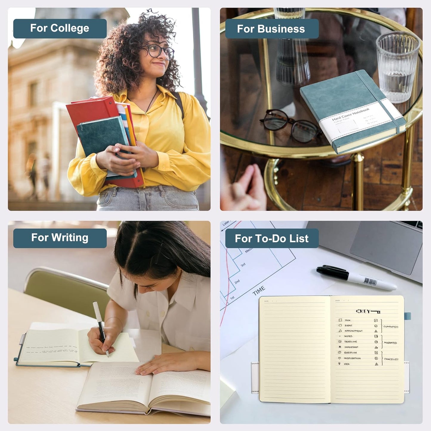 CAGIE Lined Journal Notebook, 320 Pages College Ruled Notebook, 100 Gsm Paper Thick Journal, A5 Hardcover Leather Journals for Writing Women Men, 5.7x8.3 In, Blue