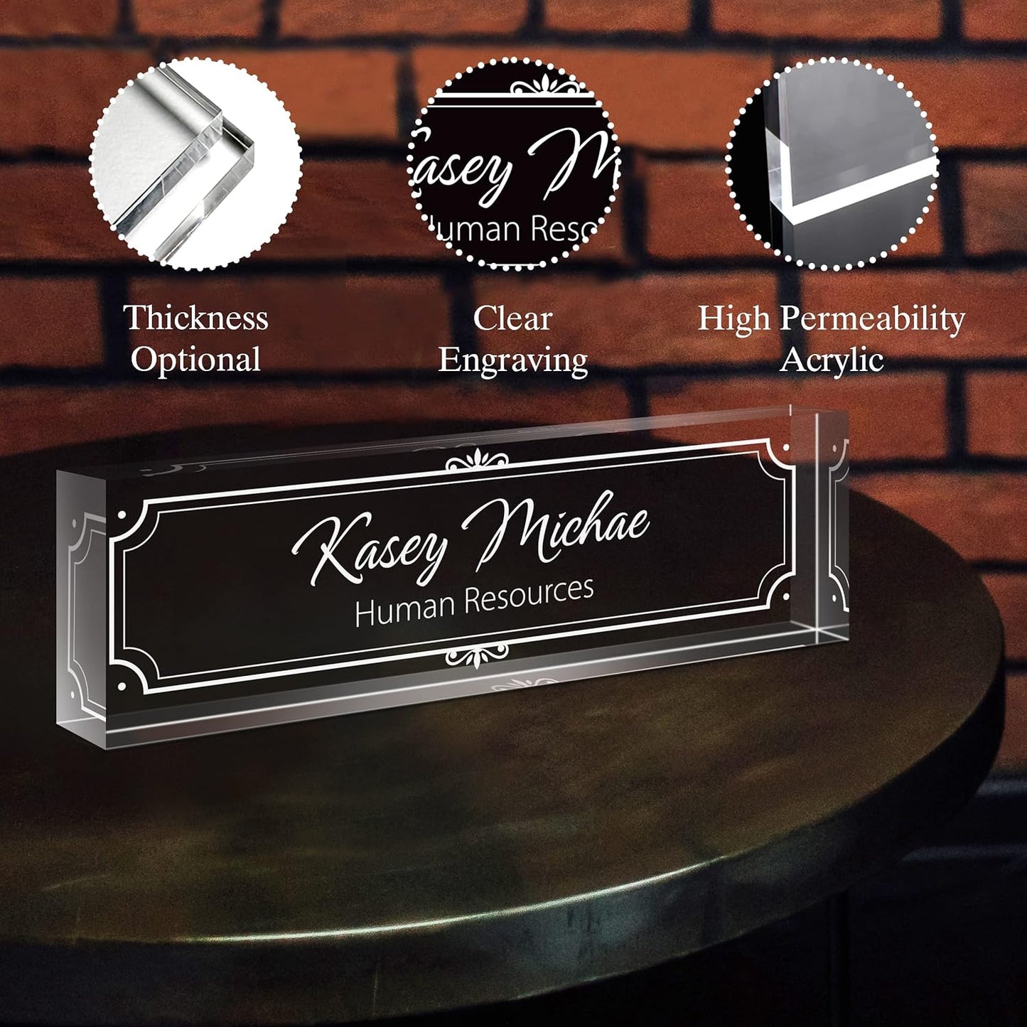 Gowellly Desk Name Plate Personalized - Custom Acrylic Name Plate for Desk - Enterprise Custom Logo/Text nameplates - Employee Appreciation Gifts (engrave-4)