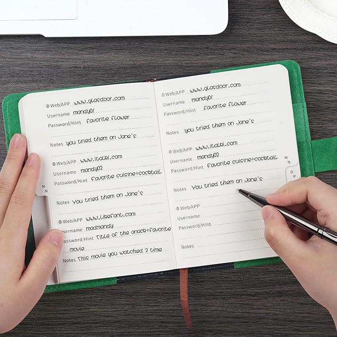 WEMATE Password Book with Lock, Password Book with Alphabetical Tabs 600+ Password Space, Organizer Logbook, Password Keeper for Computer & Website Logins 4.33X6.18 Inch Grass Green