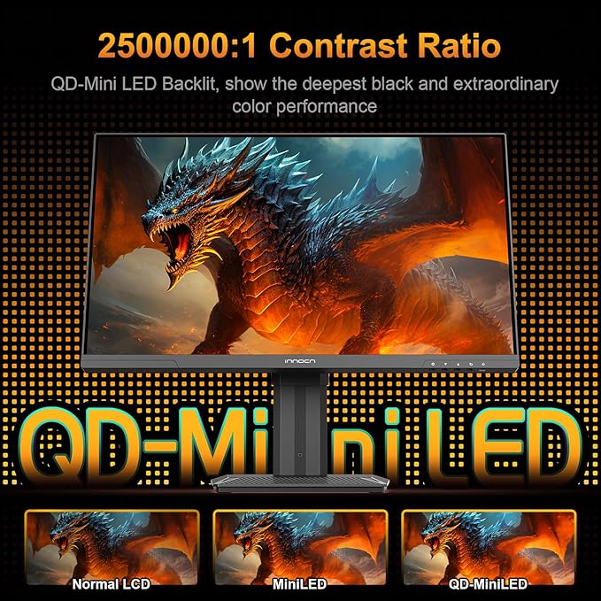 INNOCN 24.5" 2K QHD 2560 x 1440P 240Hz Monitor, Gaming Console Ready, Mini-LED Precisely Local Dimming, Monitor for Mac, HDMI 2.1, DP 1.4, Height Pivot Adjustable Stand, Black - 25M2S