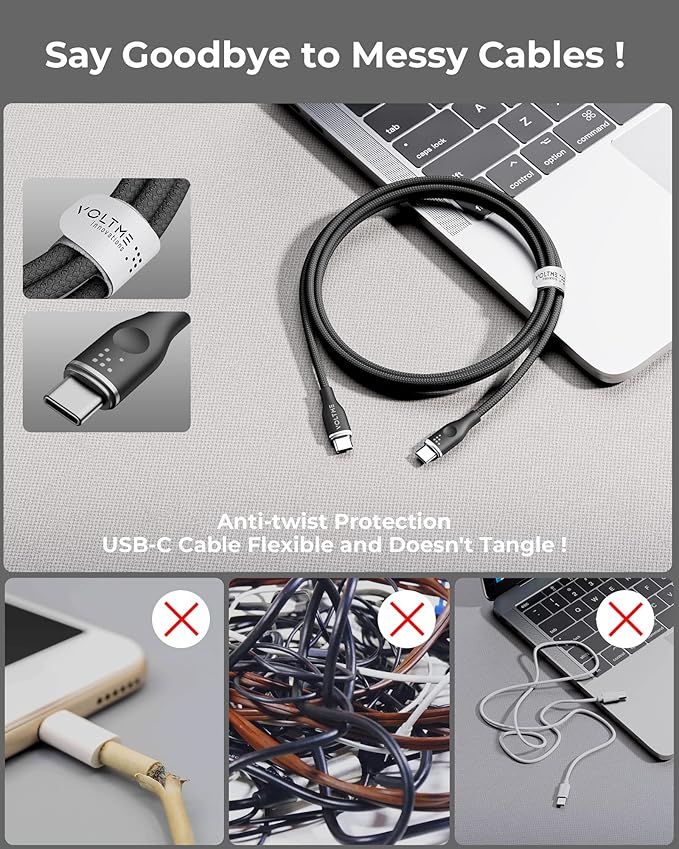 VOLTME USB C Cable (3.3ft 100W, 2-Pack), Premium Nylon USB C to USB C Cable 2.0, Type C Charging Cable Fast Charge for iPhone 17/16/15 Series,Galaxy S25/S24/S23,MacBook Pro 2020,and More