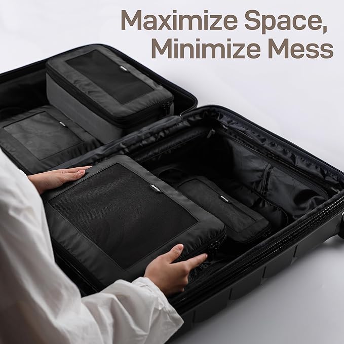 EPICKA TripCozy Compression Packing Cubes - 4 Set Durable Travel Organizer Bags with Mesh Top, Expandable Travel Accessories for Carry on, Luggage, Suitcase, Backpack (Dark Grey)