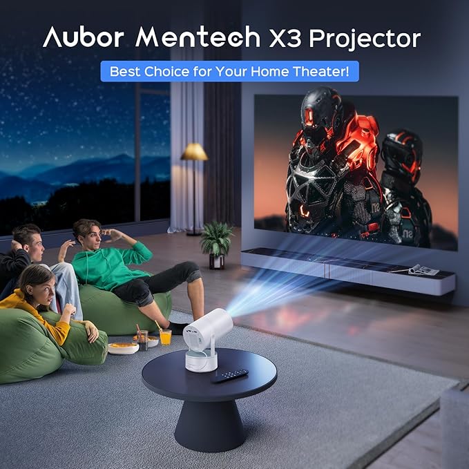 Mini Projector with WiFi & Bluetooth, Auto Keystone & Electric Focus, 270° Rotation Rechargeable Portable Outdoor Projector, Native 1080P 4K Supported for Home Theater & Camping