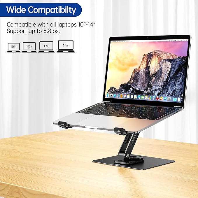 BESIGN LS12 Laptop Stand with 360° Rotating Base, Ergonomic Adjustable Notebook Holder, Riser Holder Computer Stand Compatible with Air, Pro, Dell, HP, Lenovo More 10-14" Laptops (Black)