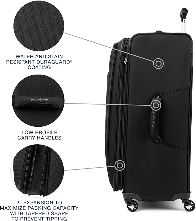 Travelpro Maxlite 5 Softside Expandable Checked Luggage with 4 Spinner Wheels, Lightweight Suitcase, Men and Women, Black, Checked Large 29-Inch