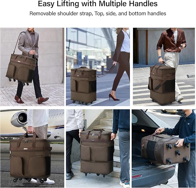 Hanke Expandable Collapsible Luggage with Wheels Suitcase, Rolling Travel Bag, Duffel Garment Tote Bag for Men Women, Lightweight Suitcase, Large Capacity Luggage with Spinner Wheel (Coffee)