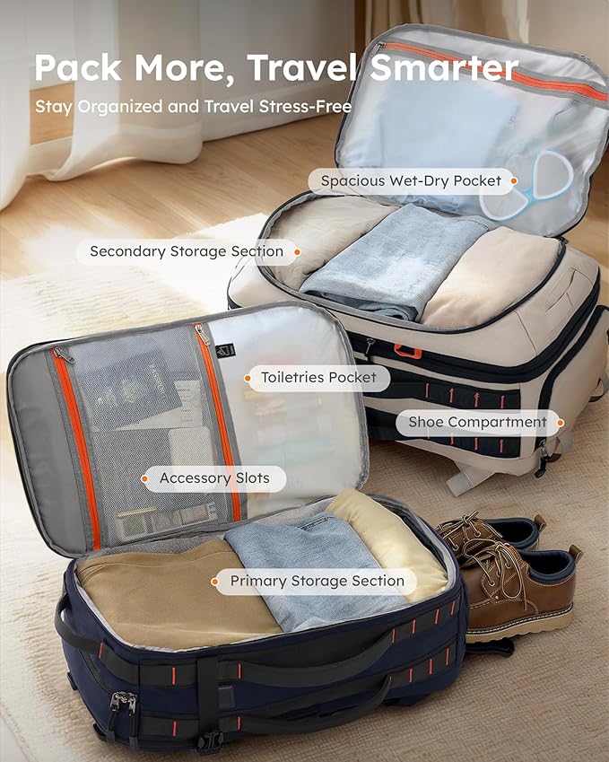 Tolaccea Carry on Travel Backpack, TSA Friendly Flight Approved Laptop Backpack Duffle Bag for Men Women with Dual Laptop Storage for 17.3", Expandable Business Rucksack 40L-50L Large - Blue