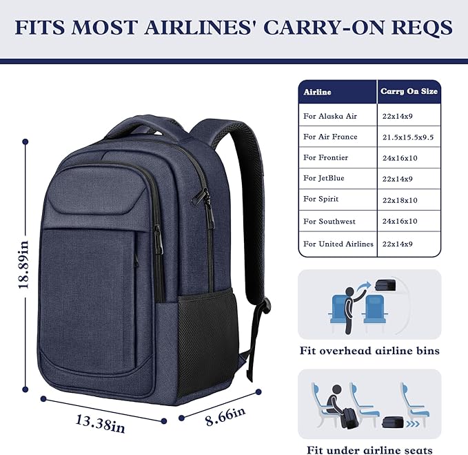 Extra Large Laptop Backpack, 17 Inch Travel Travel Backpack, Big Sturdy TSA-Friendly College School Computer Bag, Gifts for Men & Women Him Men Women, Blue