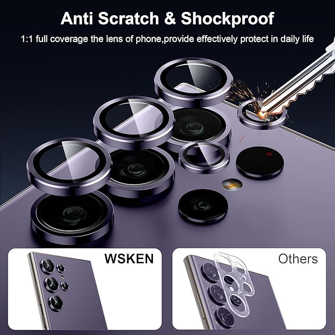 WSKEN for Samsung Galaxy S24 Ultra Camera Lens Protector, Ultra Thin Scratch Resistant 9H Tempered Glass with Aluminum Metal Circle Camera Screen Protector Cover Accessories, Violet