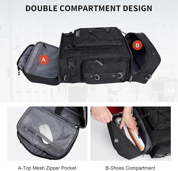 WITZMAN Travel Backpack for Men Women Carry on Bags for Airline Approved Convertible Duffle Luggage Backpack Shoe Compartment (B691 Classic Black)