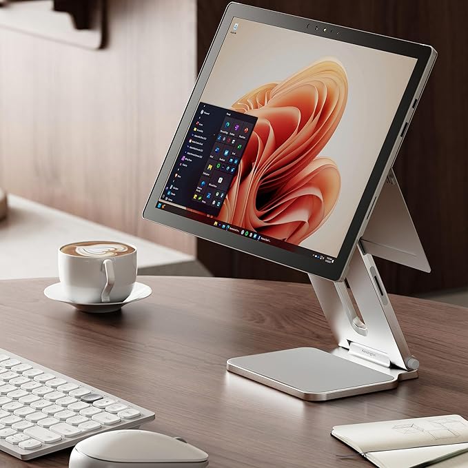 Kensington Elevated Stand Adjustable for Surface Stand for Desk, on-Skid Tablet Holder Designed for Surface Pro, Silver (K58277WW)