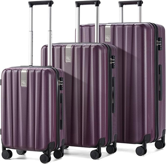 Hanke Luggage Sets 3 piece Carry On Luggage with Wheels PC Hard Shell Suitcases Lightweight Checked Tsa Luggage Extra Large Travel Suitcase Woman Men 20/24/29 Inch （Purple）