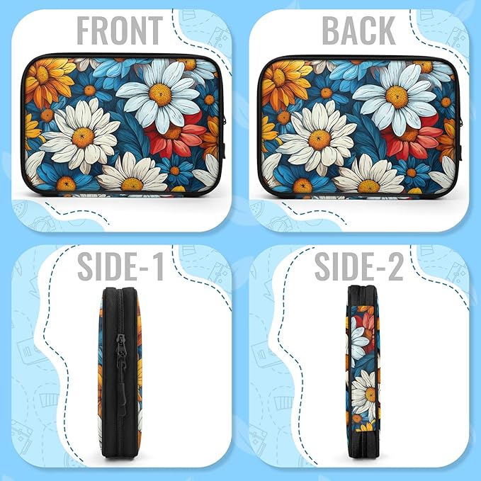 Colorful Daisy Flowers Electronics Travel Organizer Case, Tech Accessories Cable Storage Bag for Cords, Charger, Phone, Hard Drive