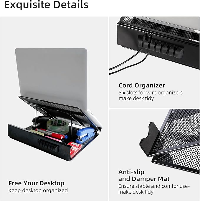 DESIGNA Metal Mesh Ventilated Adjustable Laptop Stands Computer Notebook Holder Stand Riser Compatible with Apple MacBook Air Pro Dell XPS HP Samsung Lenovo More Laptops up to 19"- Black