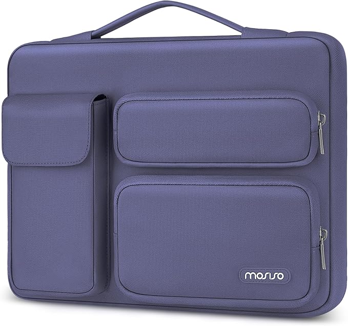 MOSISO 360 Protective Laptop Case 13.3 inch, 13-13.3 inch Laptop Sleeve Compatible with MacBook Air/Pro 13 / Pro 14, HP Dell ASUS Lenovo,Side Open Bag with 2 Raised&1 Flapover Pockets, Lavender Gray