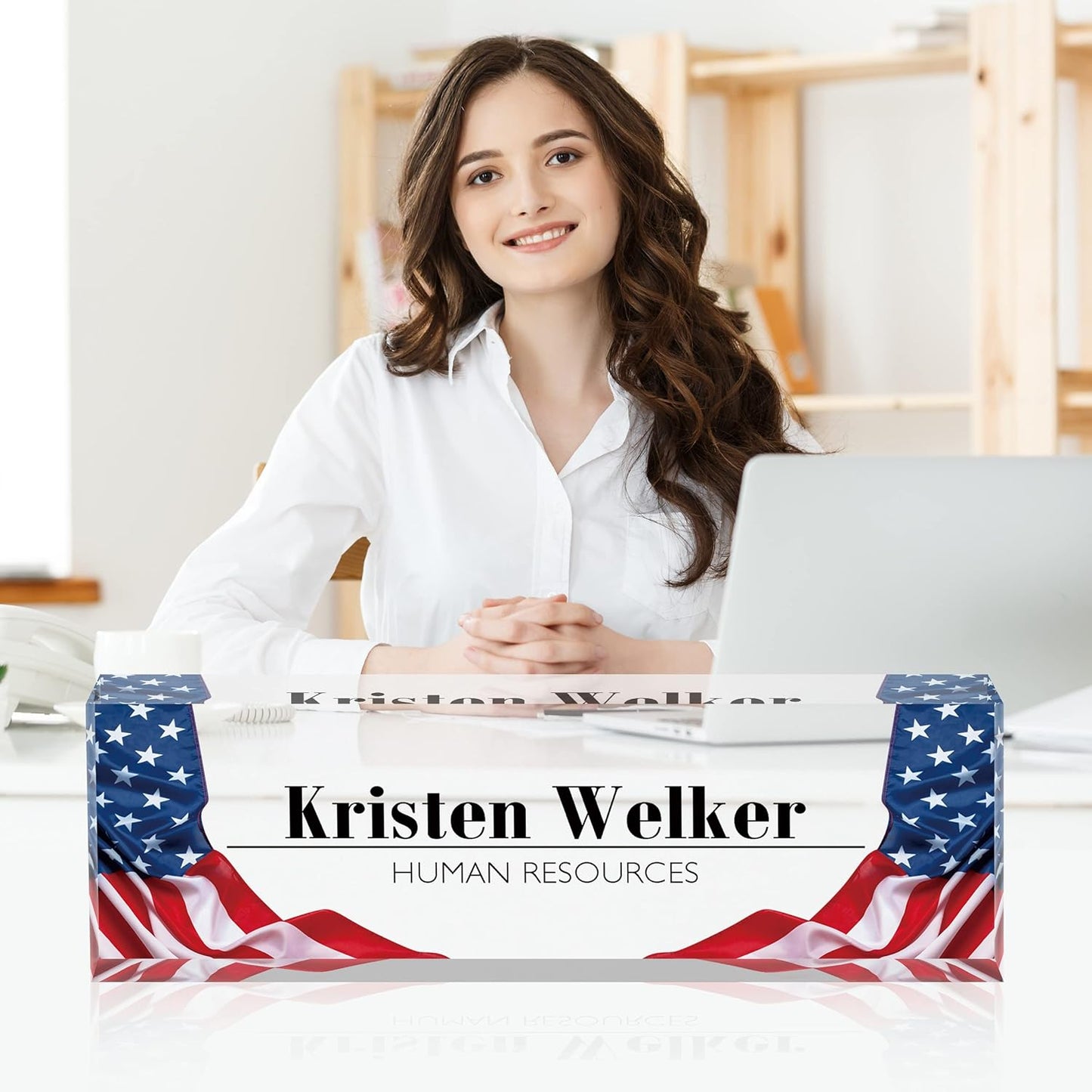 Office Desk Name Plate Personalized, Custom Name Plates for Desks, Name Plate Personalized for Office, Employee Appreciation Gifts (US Flag2)
