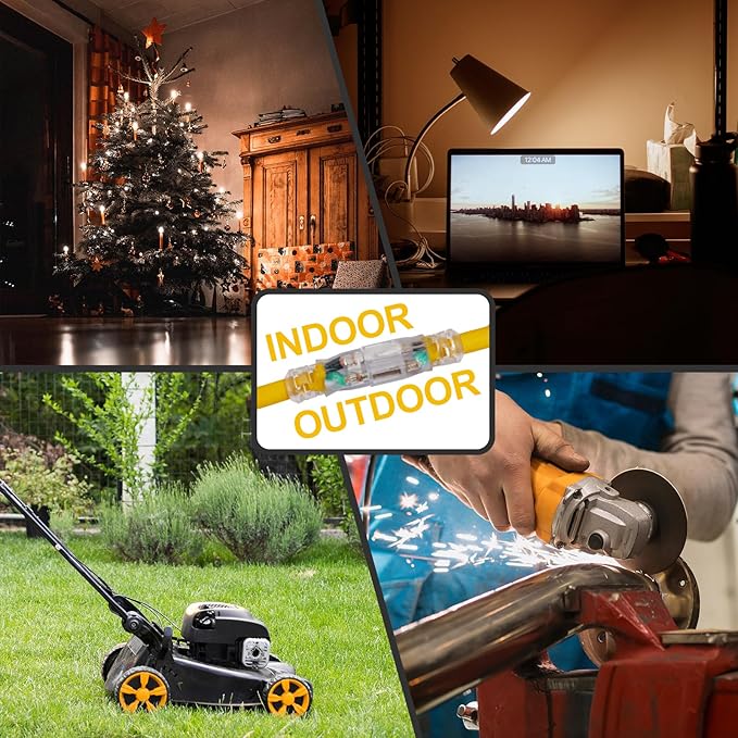 EP 2 Pack 1 ft Lighted Extension Cord - 12/3 SJTW Heavy Duty Yellow Extension Cable with 3 Prong Grounded Plug - 15AMP Power Cord for Lawn, Garden, Appliances