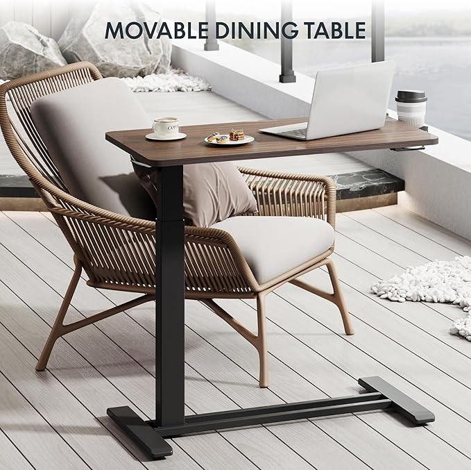 FLEXISPOT Medical Adjustable Overbed Bedside Table with Wheels Pneumatic Mobile Standing Desk Laptop Desk Rolling Computer Cart Movable Table Hospital Home Use(31.5" W x 17.7" D, Mahogany Large)