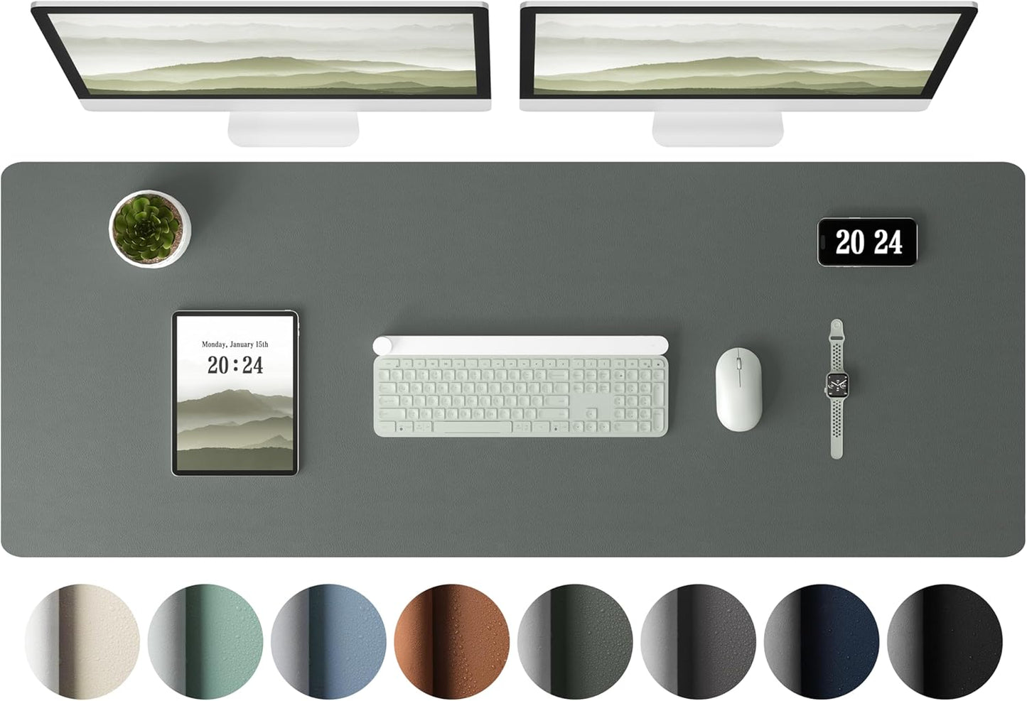 Aothia Leather Desk Pad Protector, Office Desk Mat, Large Mouse Pad, Laptop Desk Pad, Non-Slip PU Leather Desk Blotter, Waterproof Desk Writing Pad for Office and Home (Jungle Green, 47" x 17")