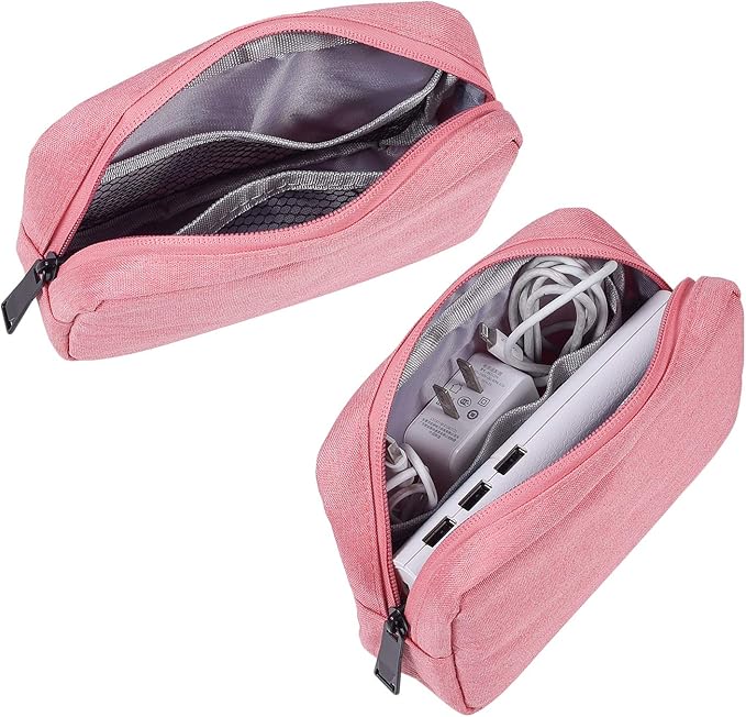 dealcase Electronic Accessories Organizer, Durable Small Electronics Accessories Storage Bag Compatible Laptop Charger Various USB,Cables,Cords and Power Travel Gadget Carry Bag,Pink(Small+Big)