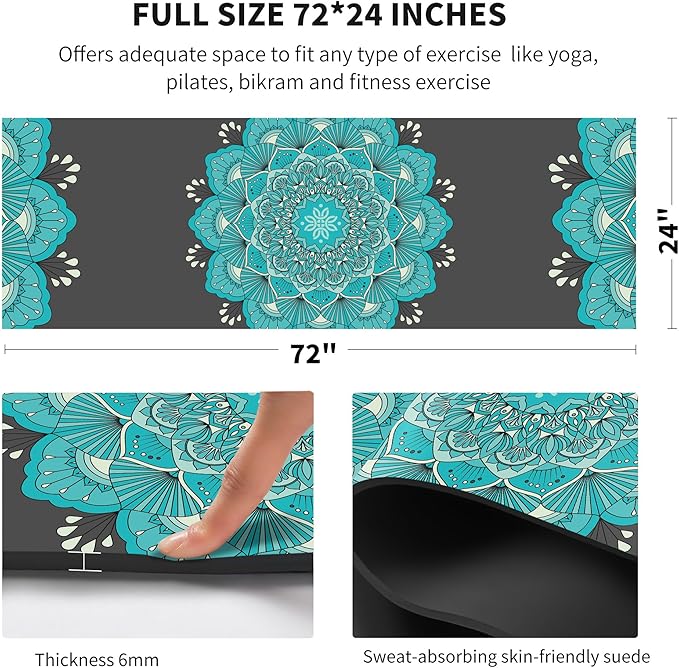 nuveti Yoga Mat Print Extra Thick TPE Non Slip Fitness Exercise Mat with Carrying Bag,72"x24" Extra Thick 6MM Exercise & Workout Mat for Yoga, Pilates Fitness and Floor Exercises