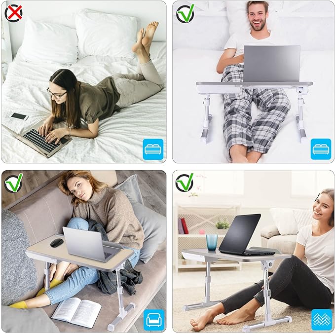 Slendor Laptop Desk Adjustable Laptop Stand Foldable Bed Table Portable Lap Desk Folding Notebook Stand Reading and Writing Holder Breakfast Tray with Drawer and Cooling Fan for Couch Sofa Floor