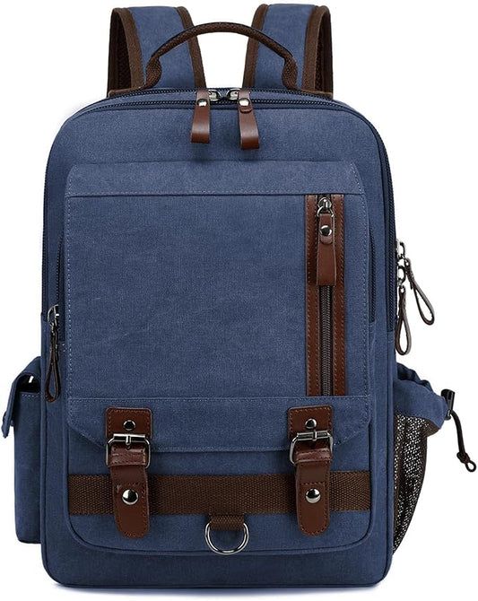 Lanola Water-resistant Canvas Backpack with Anti-Theft Pocket, Daypacks Fits 15.6 Inch Laptop for Men Perfect for Work, Travel, Daily Use(Dark Blue)