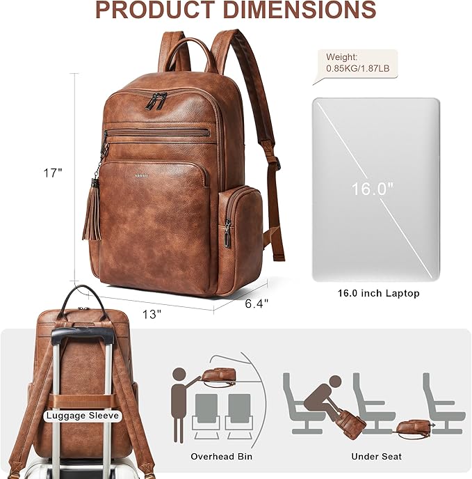 Shrrie Laptop Backpack for Women Fits 16 inch Laptop,Designer Backpacks for Women with Computer Compartment to Business (Brown)