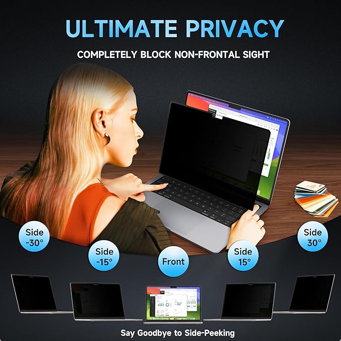 Privacy Screen for MacBook Air 13.6/13 Inch (2022-2025, M2,M3,M4) - A2681, A3113, Removable Vacuum Adsorption Anti Spy,Anti Glare Anti Blue Light Filter for Mac Laptop Computer