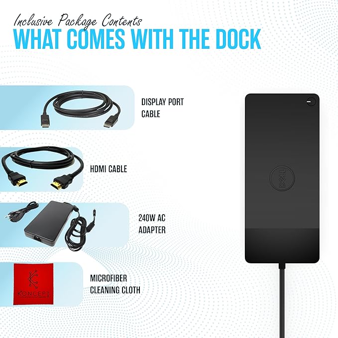 Dell Performance Dock WD19DC Docking Station Dual Monitor with 240W. HDMI & DP Cables - Dock Station USB-C (Renewed)
