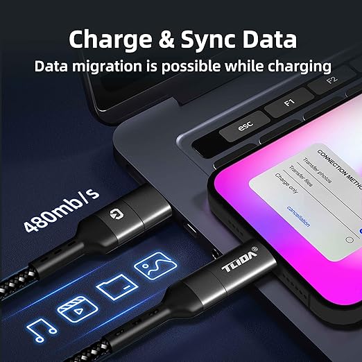 USB C for iPhone Cable, 66W 4 in 1 Charging Cable 4.4FT, Chubby USB A/C to C/liging with Light for iPhone 16e 16 15 14 Pro/MacBook/iPad/Samsung S25/Switch 2, Multi Chargers for All Devices