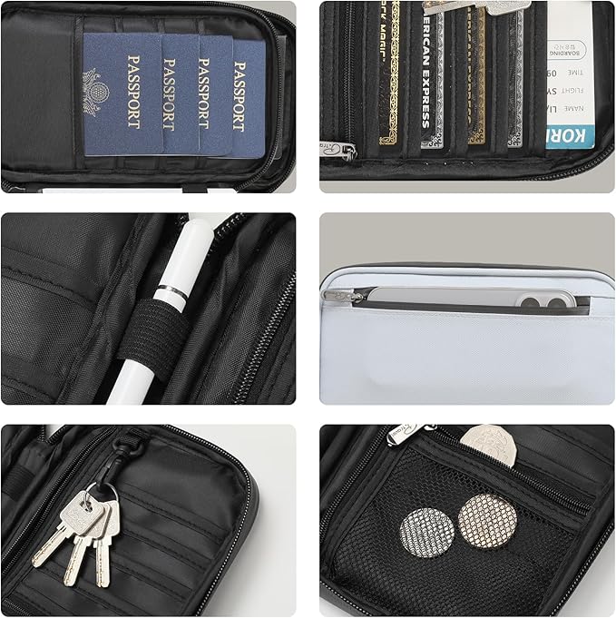 Travel Passport Holder, Large Family Passport Walle for Men Women RFID Passport Cover Lightweight Portable Document Organizer with Wrist Strap (Grey)