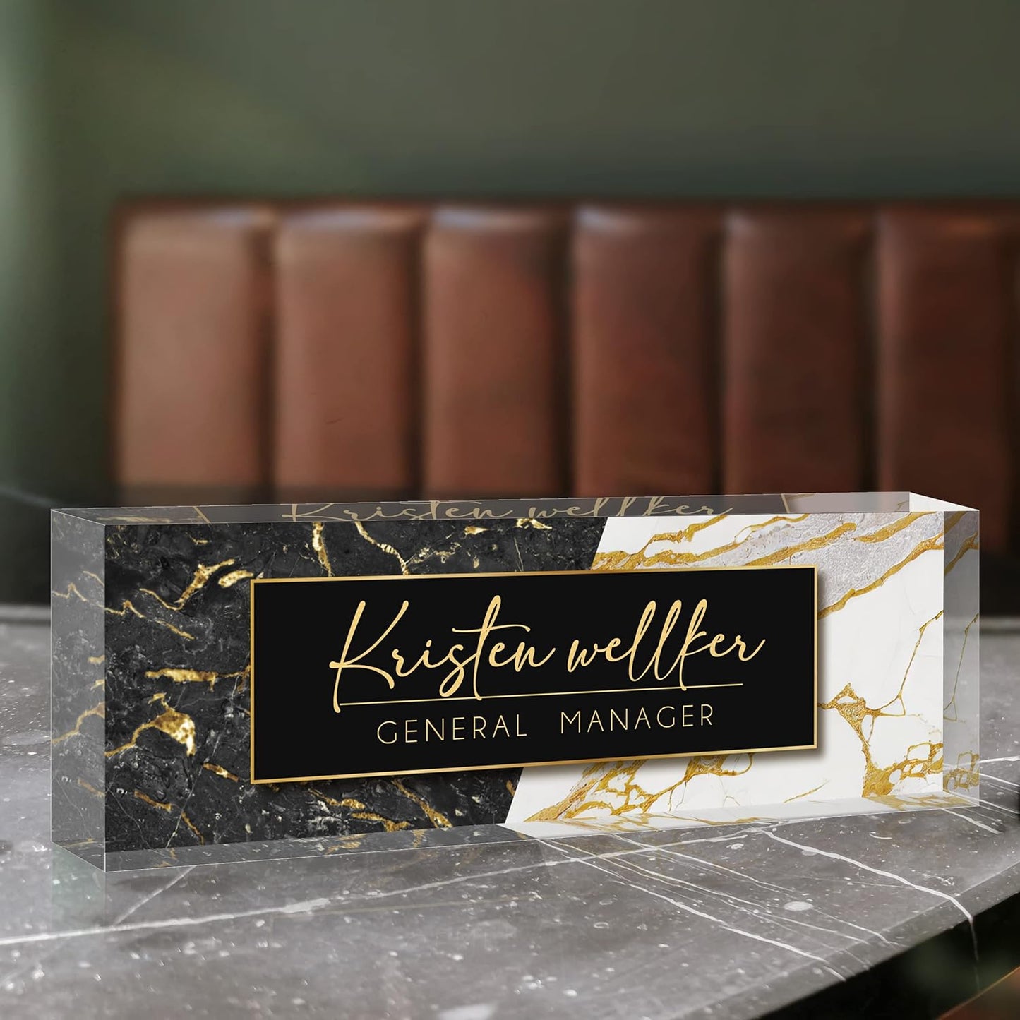 Desk Name Plate Personalized, Premium Marbling Acrylic Desk Name Plate, Personalized Name Plate for Desk, Office Decor for Women or Men Coworkers, Boss, Employee, Teacher