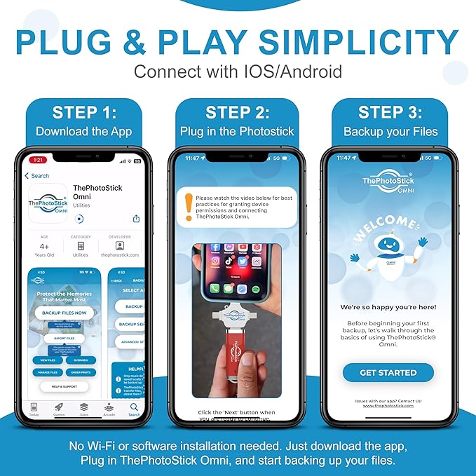 ThePhotoStick® Omni 512GB - Secure Photo & Video Backup and Transfer | Digital File Organization | USB & Multiport Connection for Phones, Tablets and Computers | Portable Memory | External Storage