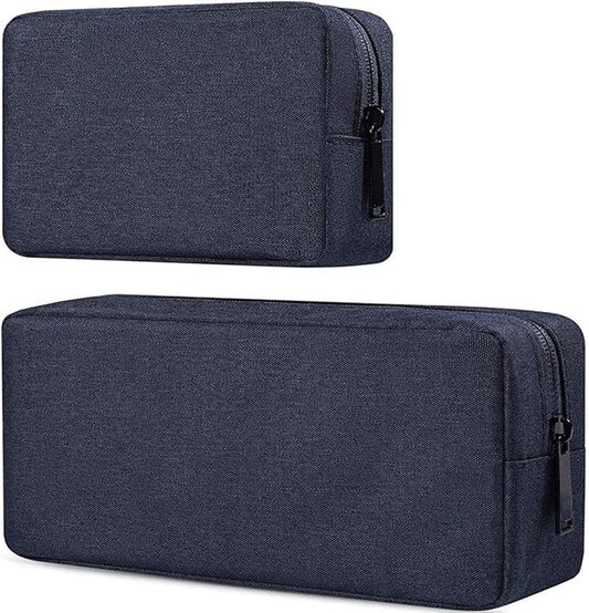 dealcase Travel Electronics Cable Organizer Bag Accessories Bag,Canvas Waterproof Universal Electronics/Accessories Multifunction Carrying Case Gadgets Bag Pouch 2 pieces,Navy Blue(Small+Big)