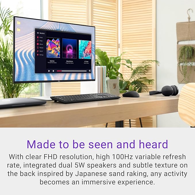 Dell S2725HS 27 Inch Monitor, FHD (1920x1080) Display, 100Hz Refresh Rate, 1500:1 Contrast Ratio, TÜV Rheinland Eye Comfort 4 Star, Integrated 2x5W Speaker, Height/Tilt/Swivel/Pivot- Ash White Color