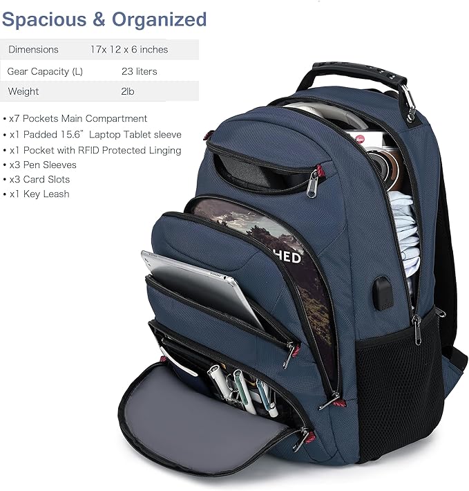 Boavan Laptop Backpack for men, 15.6 inch Laptop Bag with USB Port, Waterproof Travel Work Backpack Purse, Anti-Theft Teacher Nurse Doctor Casual Bookbags Office Business backpack，Classic Navy