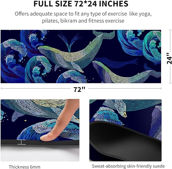 nuveti Yoga Mat Print Extra Thick TPE Non Slip Fitness Exercise Mat with Carrying Bag,72"x24" Extra Thick 6MM Exercise & Workout Mat for Yoga, Pilates Fitness and Floor Exercises