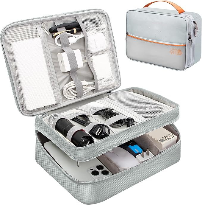 SELLYFELLY Electronics Travel Organizer, Double Layer Cable Organizer Bag Watreproof Electronics Accessories Storage Bag for Cord, Charger, Phone, Power Bank, Hard Drive