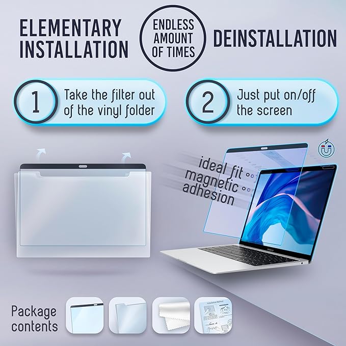 VINTEZ Magnetic Blue Light Screen Protector Compatible With MacBook Air 13" 2018, 2019, 2020, 2021, M1 Anti Blue Light Blocking Filter for Laptop