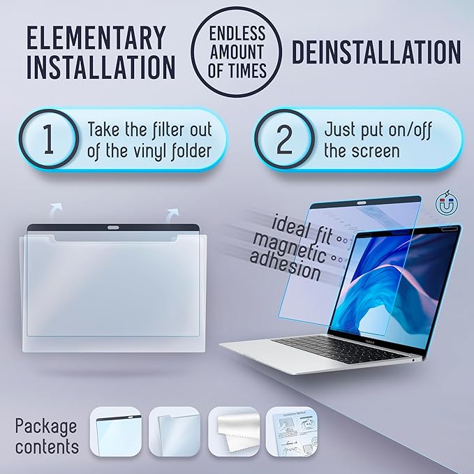 VINTEZ Magnetic Blue Light Screen Protector Compatible With MacBook Pro 13" 2016, 2017, 2018, 2019, 2020, 2021, 2022, 2023, M1, M2 Anti Blue Light Blocking Filter for Laptop