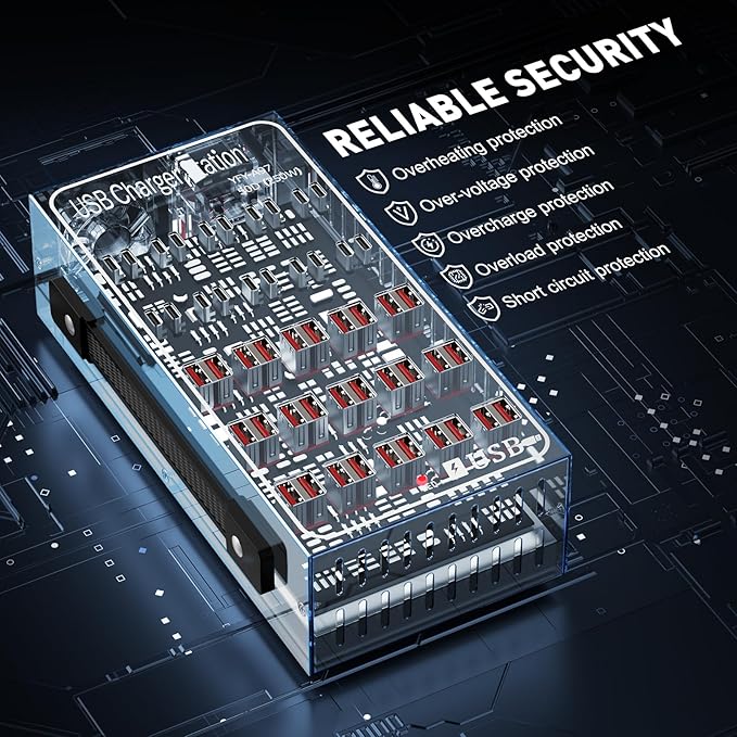 250W Desktop Charging Station, 30 USB A + 20 USB C, Multi Port Charging Station for Phones, Tablets, Watches, and More [Lcoco&Dream]