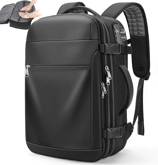 Vacuum Backpack Travel – Expandable Compression Carry On Backpack with Vacuum Pump, Water-Resistant TSA Lock Travel Bag, 17" Laptop Backpack for Men Women, Business Airplane Flight Luggage