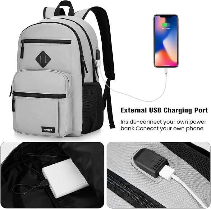 BIKROD Backpack for Men and Women, Lightweight Casual School Backpack for Teens Boys and Girls, Daily-use Travel Laptop Backpack with USB Charging Port Fits 17.3 Inch Notebook, High School Bookbag