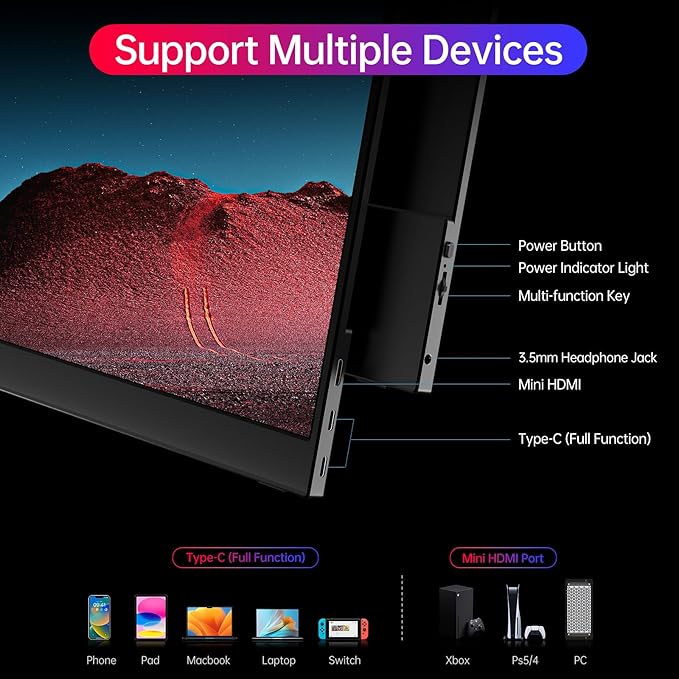 True 4K Portable Monitor - 15.6inch UHD 3840×2160 100% sRGB USB-C HDMI External Second Monitor Portable IPS Screen Computer Display with Speakers for Laptop MacBook Switch PS5/4 Xbox