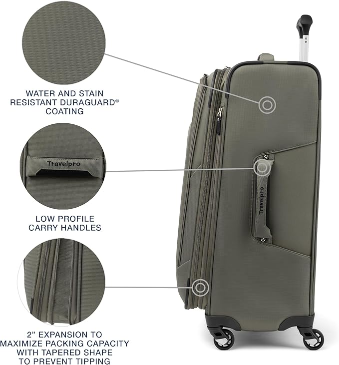 Travelpro Maxlite 5 Softside Expandable Checked Luggage with 4 Spinner Wheels, Lightweight Suitcase, Men and Women, Slate Green, Checked Medium 25-Inch